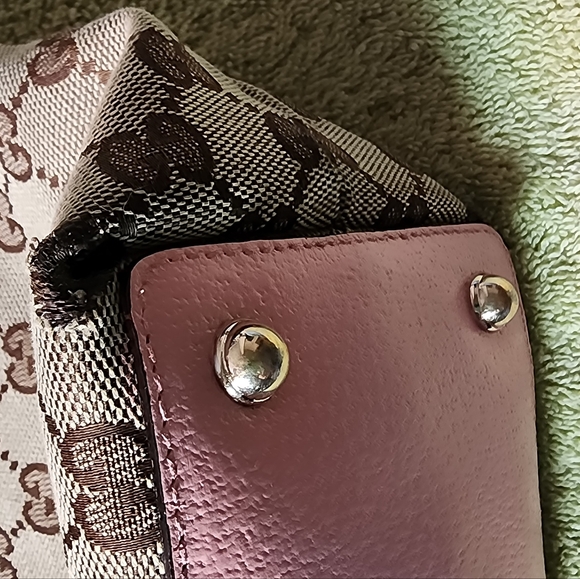 GUCCI Vintage Monogram Tote Brown/tan canvas & pink Leather trim - Picture 8 of 16